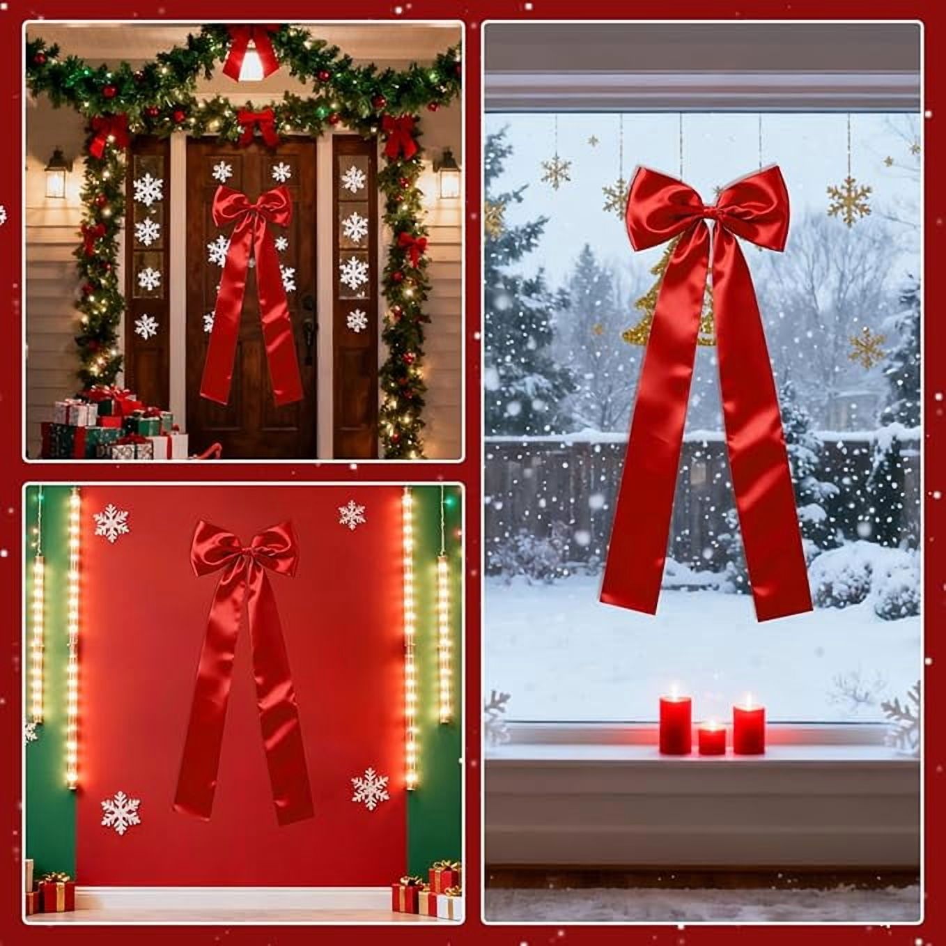 23.62"  Bow Pre-Tied Bow For Christmas Tree, Dark Red Velvet Ribbon Bow For Wreaths, Tree Toppers Bow, Premade Bow, Gift Bow For Party Favor, Christmas Home Indoor Outdoor Decor-1 Counts