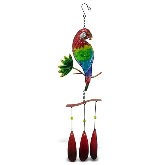 CoTa Global Parrot Wind Chime - Handmade Glass & Metal Chime - Tropical Bird Hanging Decor - Colorful Home Decor Gift, Indoor and Outdoor Hanging Decoration For Porch, Patio, and Garden - 32.7 Inch