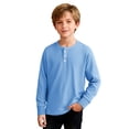 thumbnail image 6 of Boys Long Sleeve Henley Shirt Casual Waffle Knit Button Neck Top Kids Daily Wear Back to School Fall Winter Clothes for Teen, 6 of 6