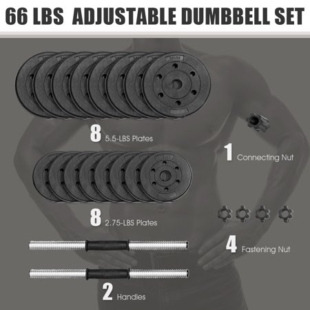 Costway - 66 LB Dumbbell Weight Set Fitness 16 Adjustable Plates Workout - Black