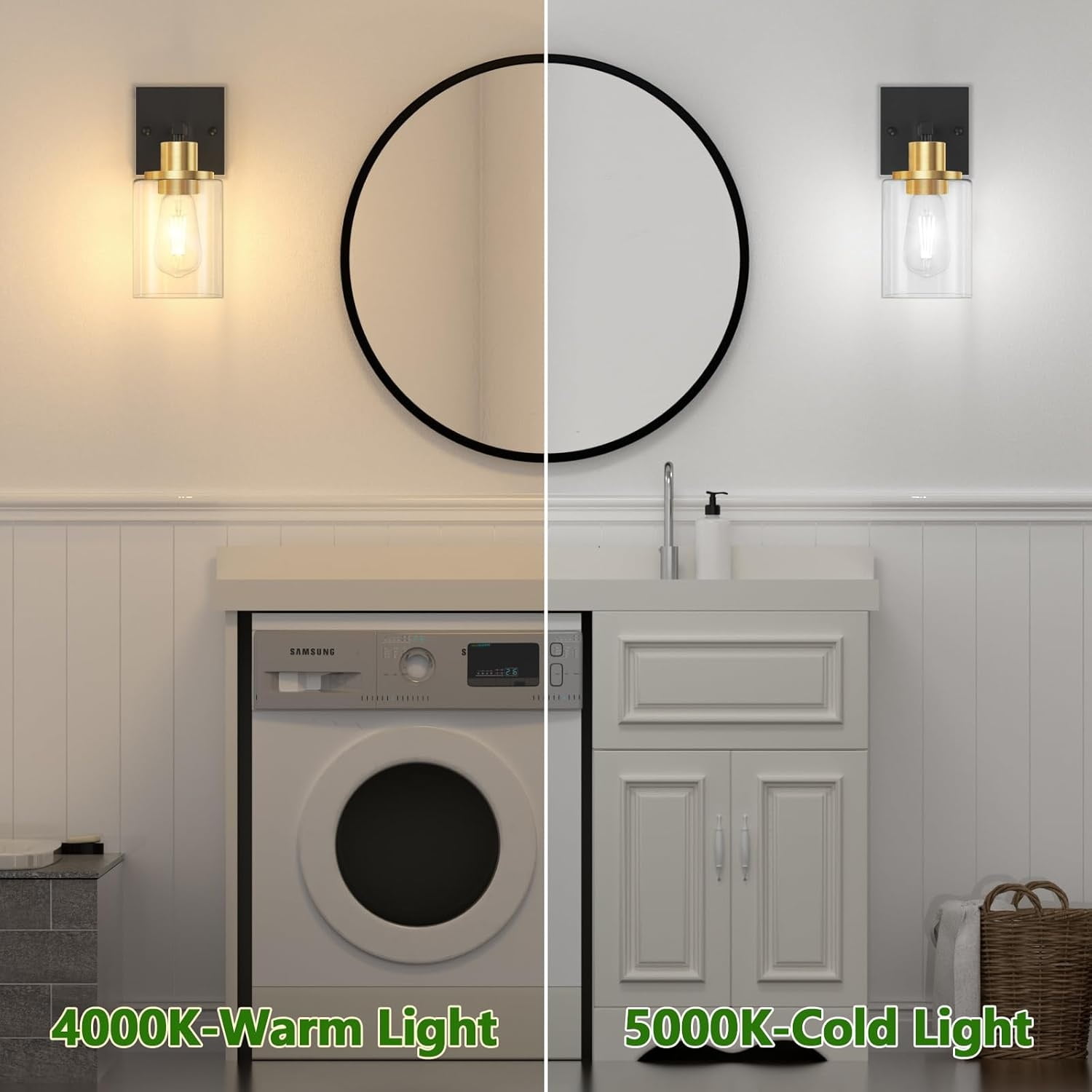 Black and Gold Wall Sconces Set of 2 with Clear Glass Shade, Matte Black Vanity Light Fixtures, Farmhouse Wall Lights for Bathroom, Bedside, Mirror, Living Room, Hallway