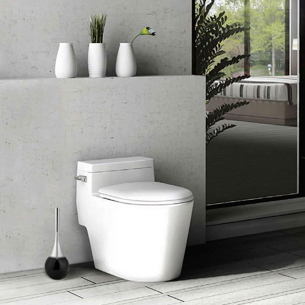 LAZIOEGR Stainless‑Steel Toilet Brush & Holder Set – Black Base, ABS Handle, Waterproof & Scratch‑Resistant, Easy‑Open Lid, Bathroom Cleaning Essentials