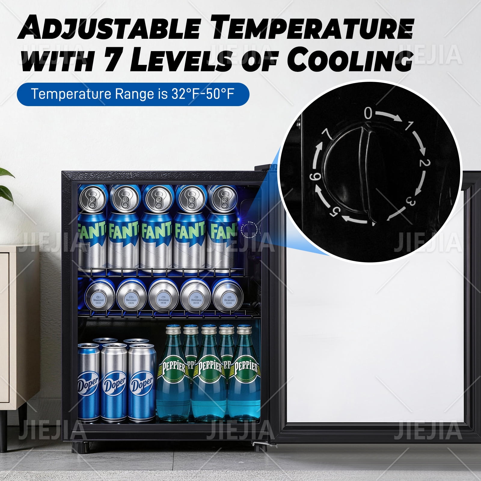 JIEJIA 90 Can Mini Fridge and 2.8 Cu.ft Beverage Cooler Refrigerator with Glass Door for Home, Office