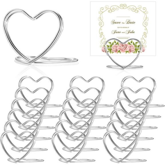 20 Pcs Wedding Place Card Holders for Table Heart Wedding Table Number Holders Mini Picture Photo Stands for Bridal Shower Party(Silver)