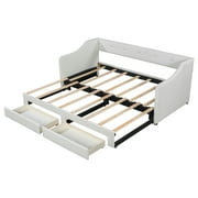 Euroco Upholstered Twin XL to King Size Daybed, Sofa Bed with Trundle and 2 Drawers, Beige