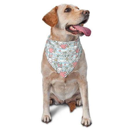 Naloa Cute Rabbit And Heart Dog Bandanas 1PC Washable Triangle Dog Scarfs Premium Durable Fabric for Small Medium Large Dogs and Cats