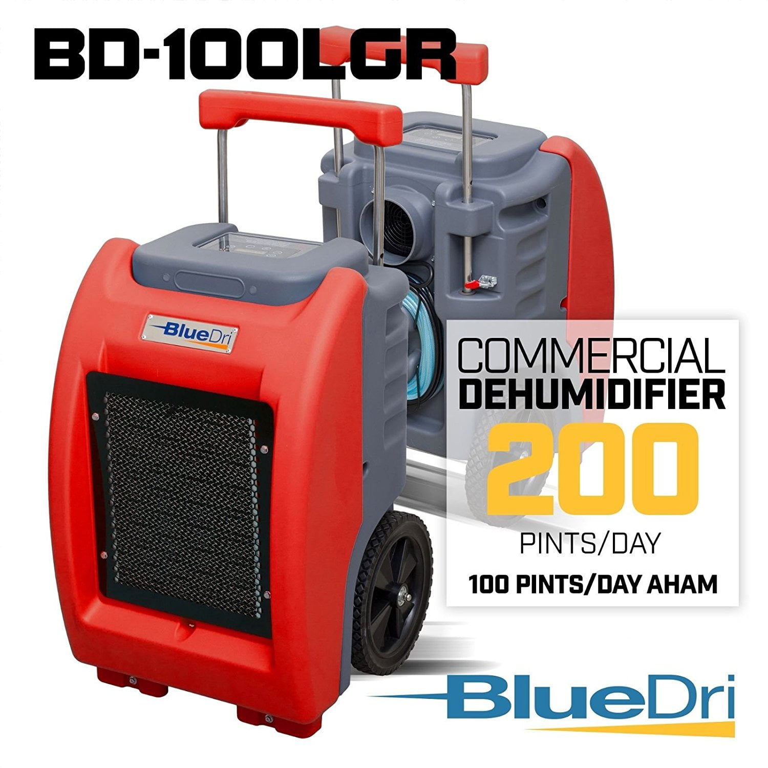 BlueDri BD100LGR Red Commercial Dehumidifier for Water Damage