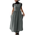 thumbnail image 2 of ClodeEU Women's Sleeveless Round Neck Linen Blend Maxi Dress with Pockets, Casual Loose A-Line Long Dress Gray,Women's Plus L, 2 of 7