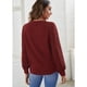 thumbnail image 5 of Sudadera de punto gofre de color rojo vino con detalles de encaje, cuello redondo, mangas largas con paneles: perfecta para el hogar, los viajes y la oficina, 5 of 7