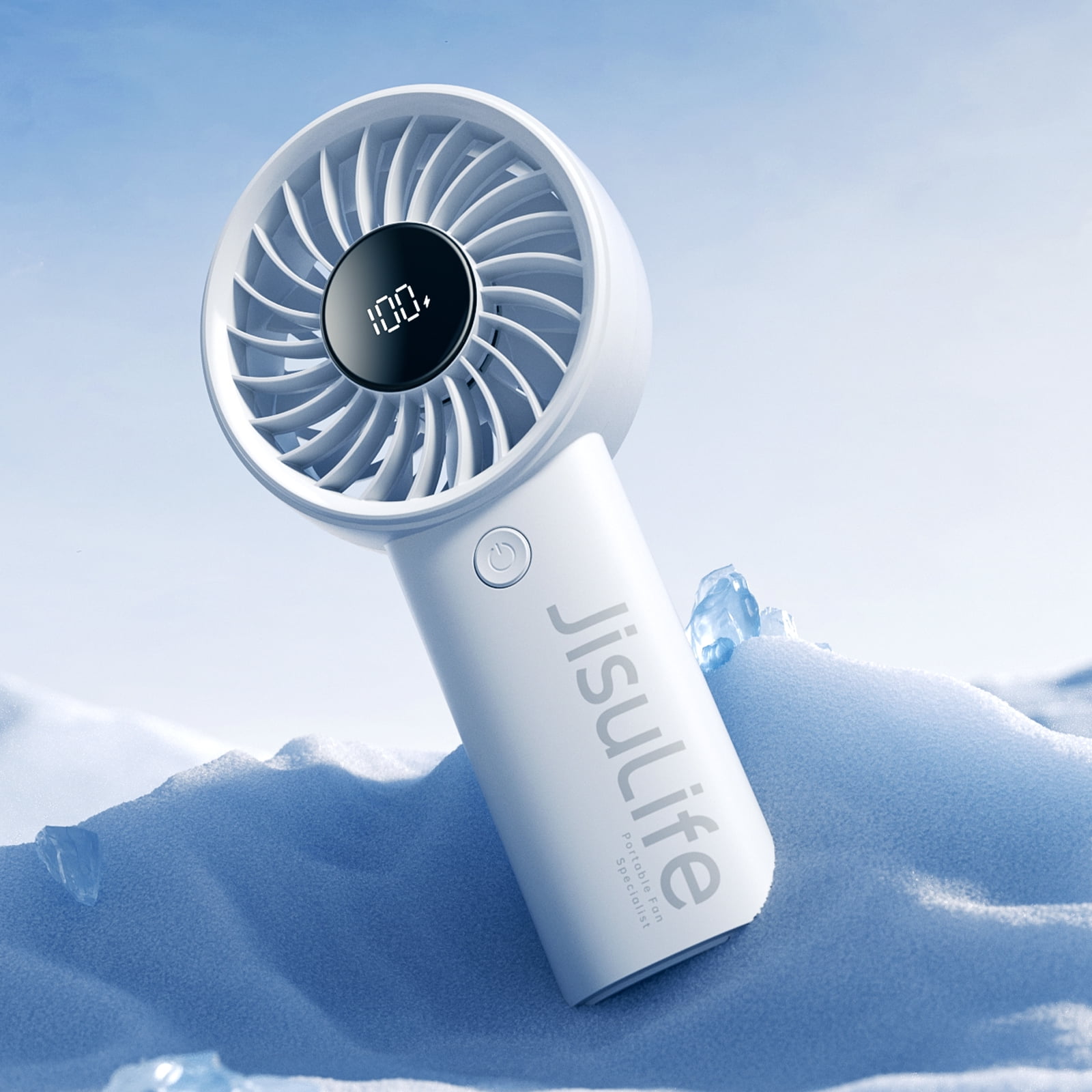 JISULIFE Handheld Fan With LED Display and 3600mAh Battery, Gray, Life4