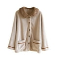 thumbnail image 2 of Women Fleece Pajama Tops Collared Button down Sleepwear Fuzzy Coat Long Sleeve Warm Winter Jacket with Pockets New Coffee M, 2 of 3