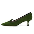 thumbnail image 2 of YDN Women Classic Pointed Closed Toe Pumps Low Kitten Heel Slip on Loafers Suede Office Ladies Dressy Shoes Size 7 Olive, 2 of 4