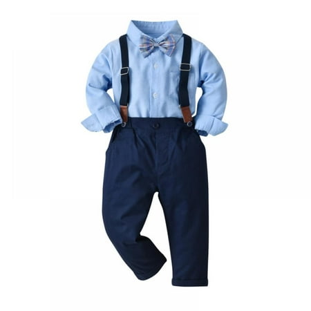 

Bobora Toddler Dress Suit Baby Boys Gentleman Clothes Sets Bow Ties Shirts + Suspenders Lattice British Style Classic Style
