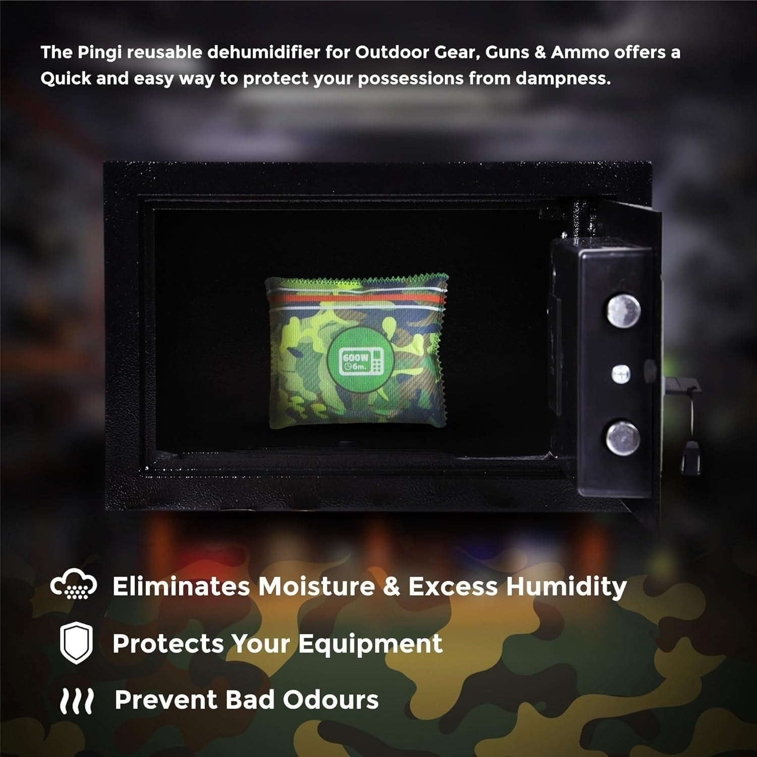 Gun Safe Dehumidifier Camouflage - Rechargeable Desiccant Bags Reusable & Absorbs Moisture Humidity 2x Pack