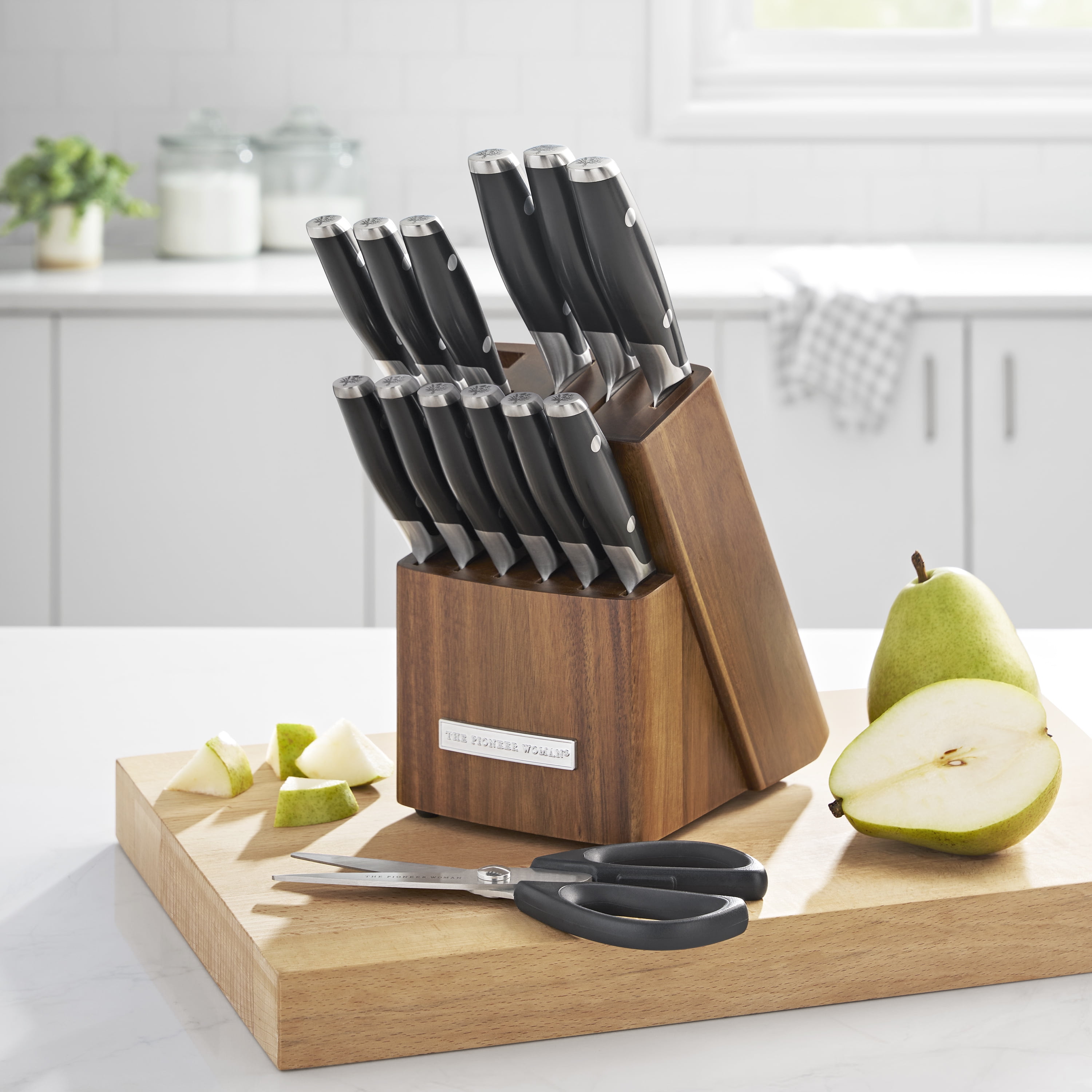 The Pioneer Woman 14-Piece Knife Block Set Stainless Steel Knives with Ergonomic Handle, Black
