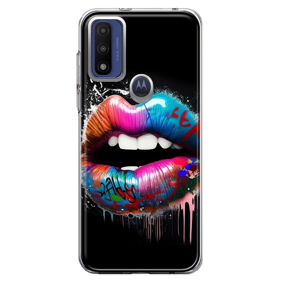 MUNDAZE Motorola Moto G Pure G Power 2022 G Play 2023 Shockproof Clear Hybrid Phone Case Colorful Lip Graffiti Painting Art Cover