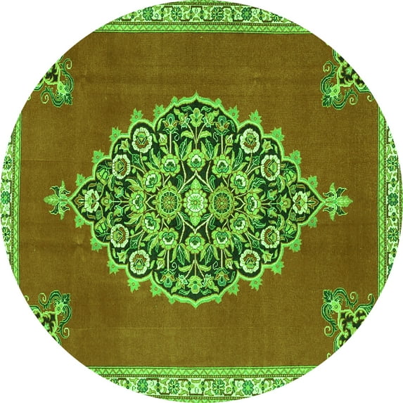 Ahgly Company Indoor Round Medallion Green Traditional Area Rugs, 4' Round