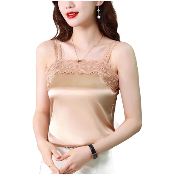 Ahdbta Women's Summer Tanks Tops Square Neck Lace Spaghetti Strap Camisole Casual Elegant Party Sleeveless Camis Vest Sleep Wear