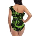thumbnail image 5 of Gukieu DINOSAUR IN SPACE Print One-shoulder Ruffled One-piece Swimsuit with Removable Chest Pads and Tummy-control Swimsuit for Women-Small, 5 of 6