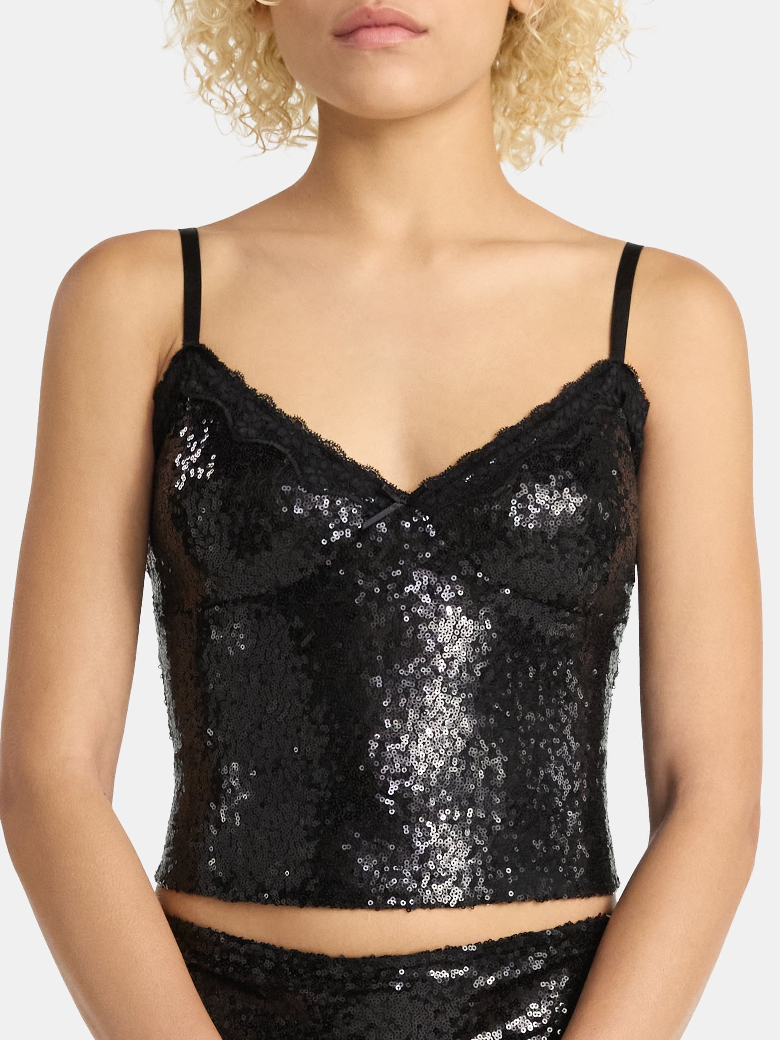 No Boundaries Sequin Mesh Tank Top and Lace Mini Skirt Set, 2-Piece, Women's