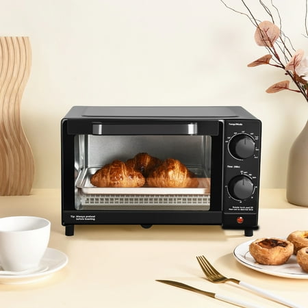 Mainstays 4 Slice Countertop Toaster Oven with 3 Settings, Includes Baking Rack and Pan, Black, New