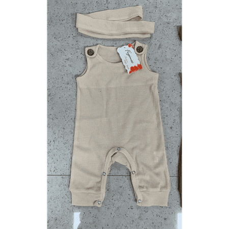 

Baby Solid Color Round Neck Sleeveless Romper with Buttons+ Headband