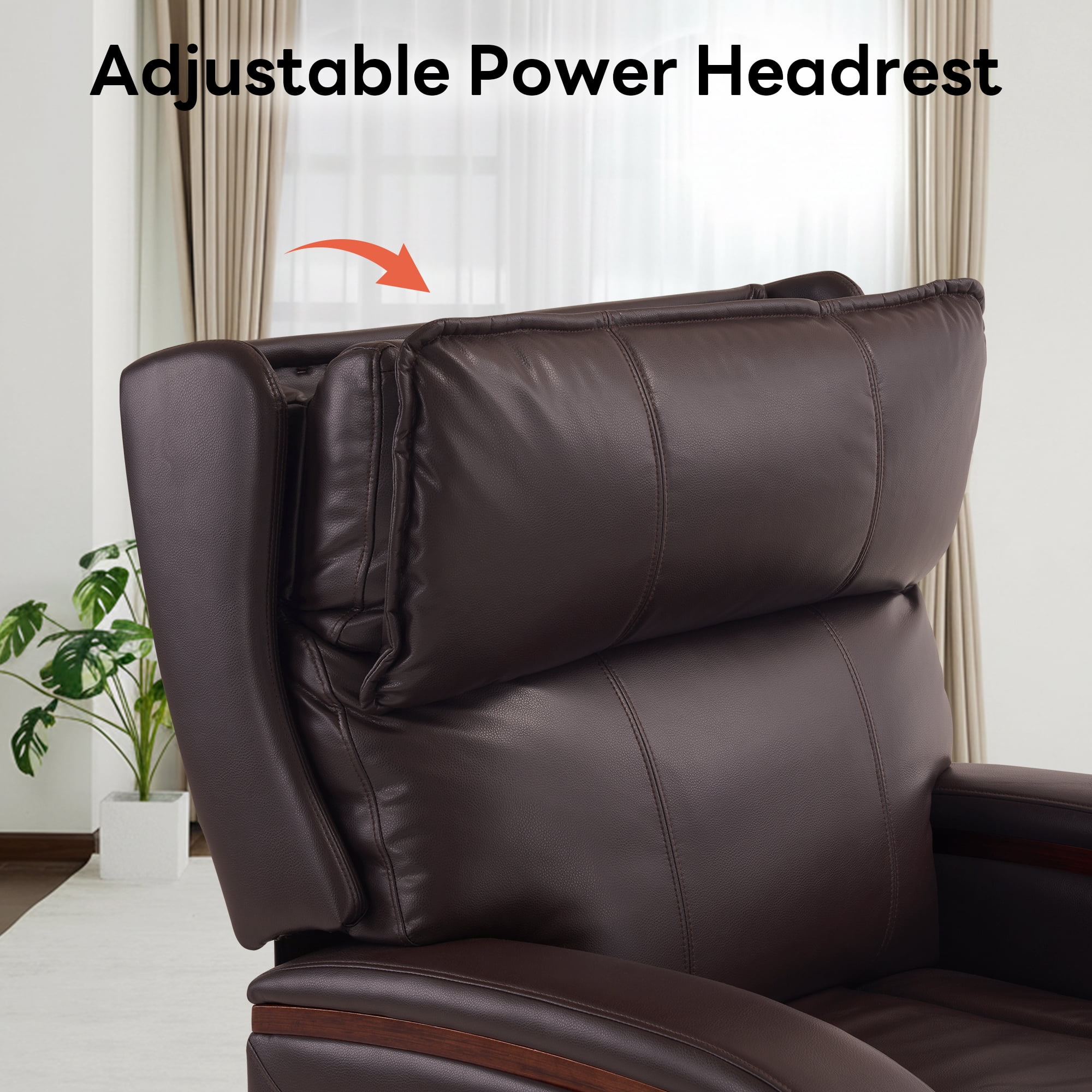 MCombo Power Lift Recliner Chair with Massage and Heat, Adjustable Headrest for Elderly, Solid Wood Armrest, Faux Leather, Dark Brown