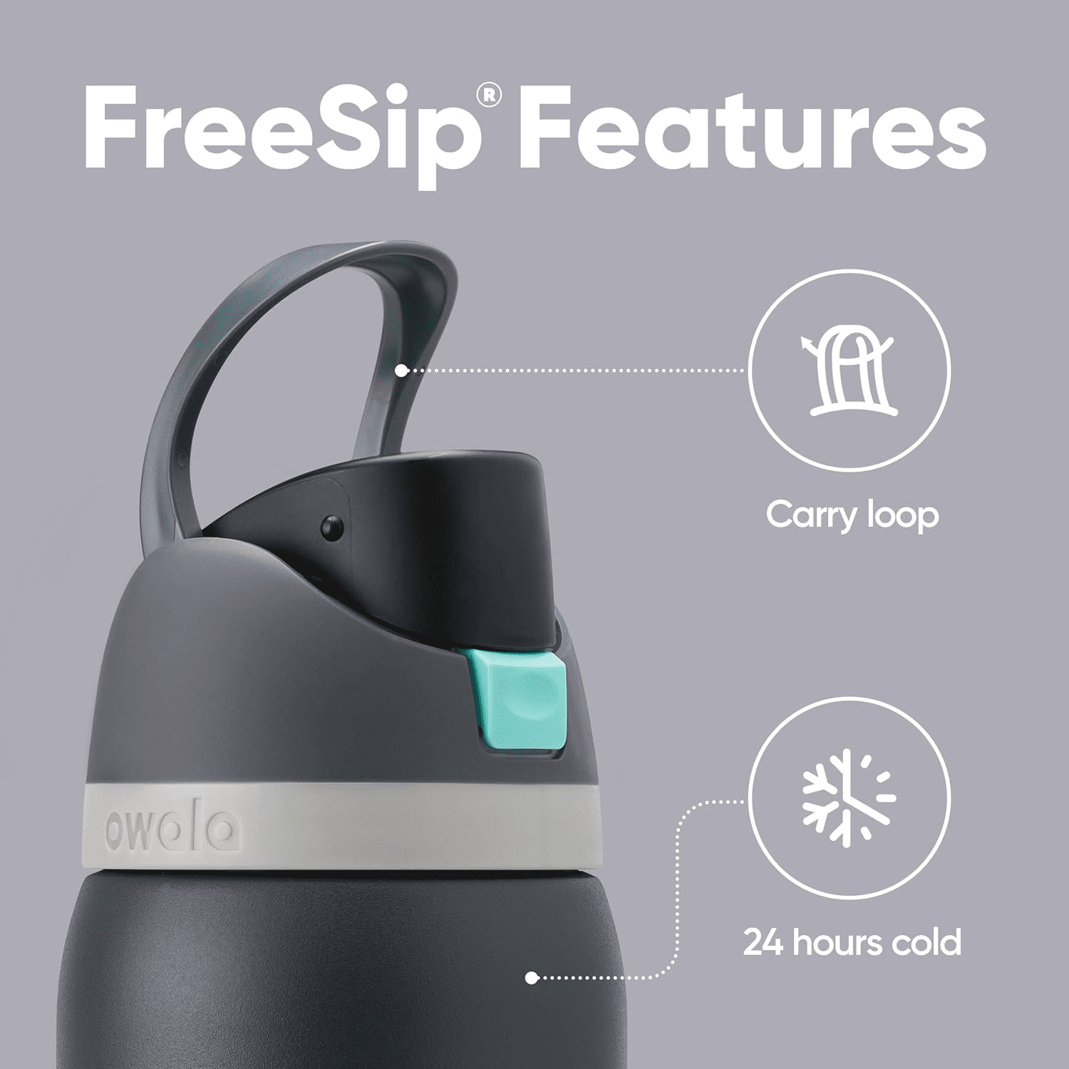 Owala FreeSip Stainless Steel Water Bottle, 24oz, gray black