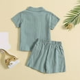 thumbnail image 4 of Toddler Baby Boys 2PCS Clothes Solid Color Cotton Linen Button Down Shirt Top And Shorts Summer Outdoor Casual Suit, 4 of 4