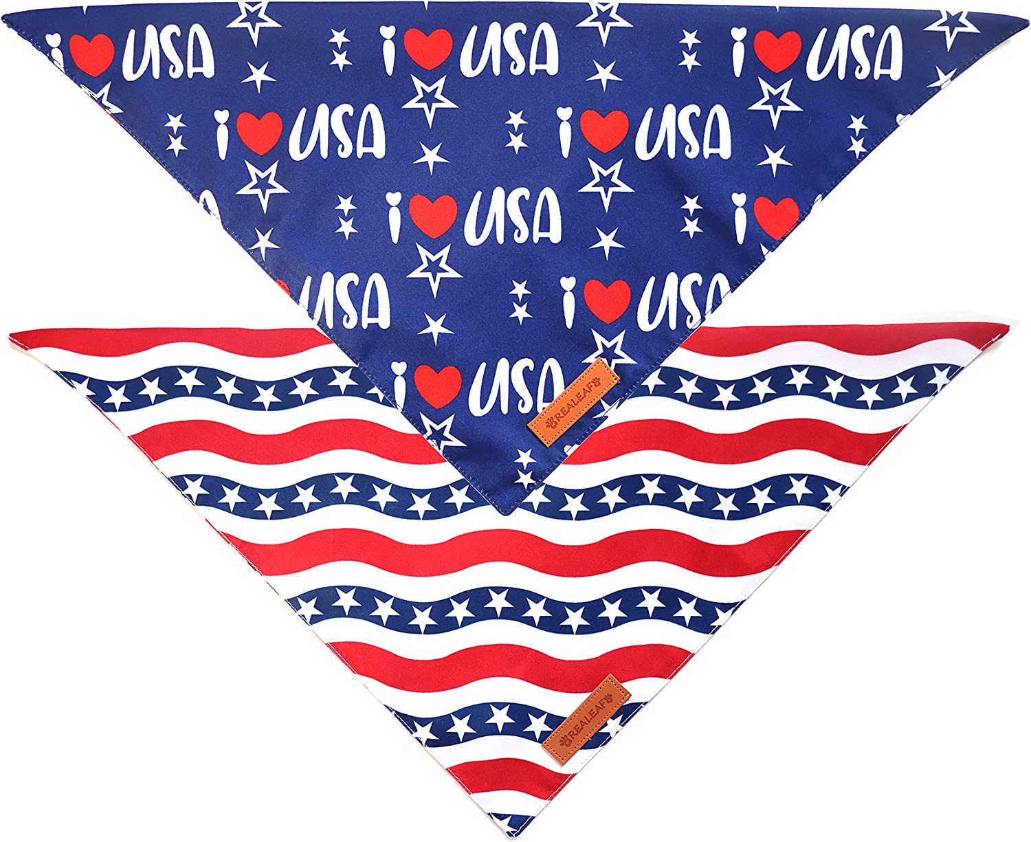 4th of July Bandanas 2 Pack, Triangle Reversible American Flag Pet Patriotic Scarf for Boy and Girl, Premium Durable Fabric, USA Bandana for Medium and Large Dogs (Large)