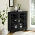 thumbnail image 2 of Pemberley Row Engineered Wood Black Corner Accent Cabinet Rectangular Stylish Fretwork Design 30"H Unassembled, 2 of 6