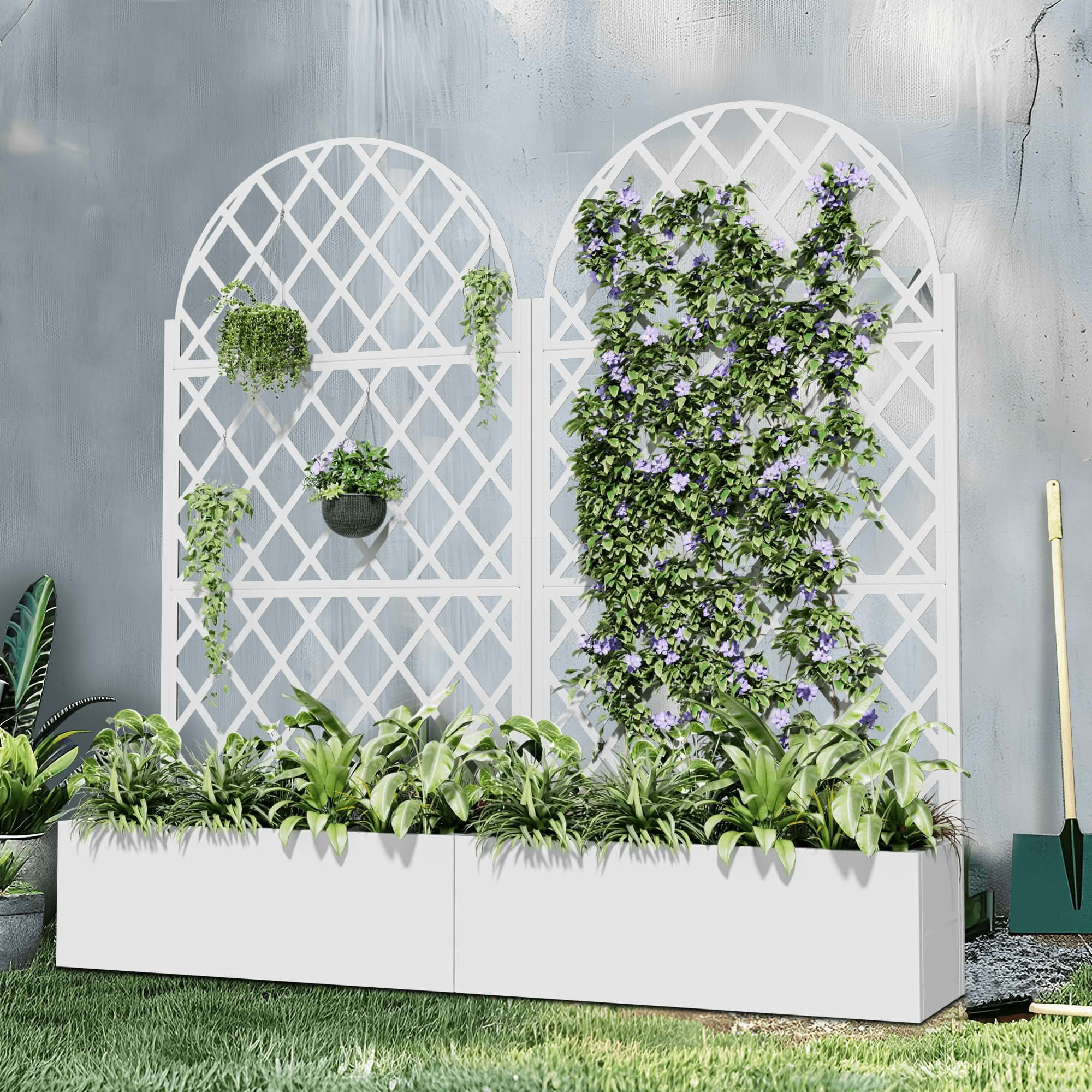 MAYEERTY 72x35x16 Inch White Metal Arched Planter Box with Trellis, 3 Piece Set for Outdoor Garden & Patio