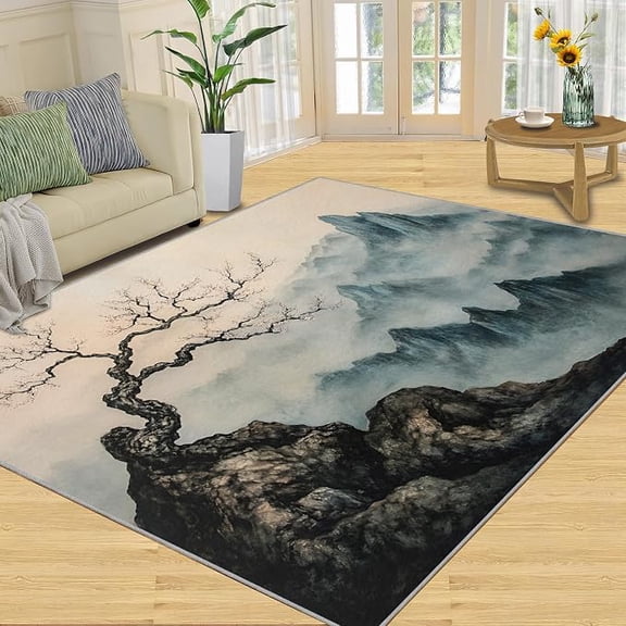 Vintage Rugs, Abstract Tree Area Rug, Painted Landscape Bedroom Rug, Rugs for Living Room, Washable Non Slip Low-Pile, Indoor Carpet & Home Decor 2 x 3ft