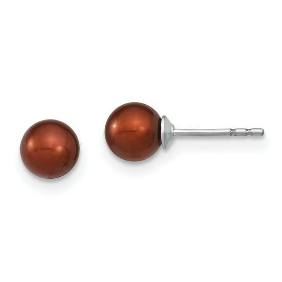 Primal Silver Sterling Silver Rhodium-plated 5-6mm Coffee Freshwater Cultured Round Pearl Stud Earrings