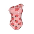 thumbnail image 4 of Yiaed Strawberries Print Women One Piece Swimsuits Tummy Control One Shoulder Bathing Suits Pattern Ruffle Swimwear-Medium, 4 of 8