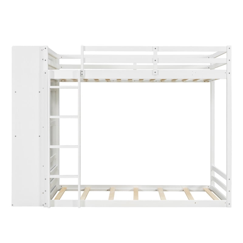Twin-Over-Twin Size Teens Storage Bunk Bed with Drawers & Shelves, Kids Bed Frame with Built-In Ladder & LED Light Strip