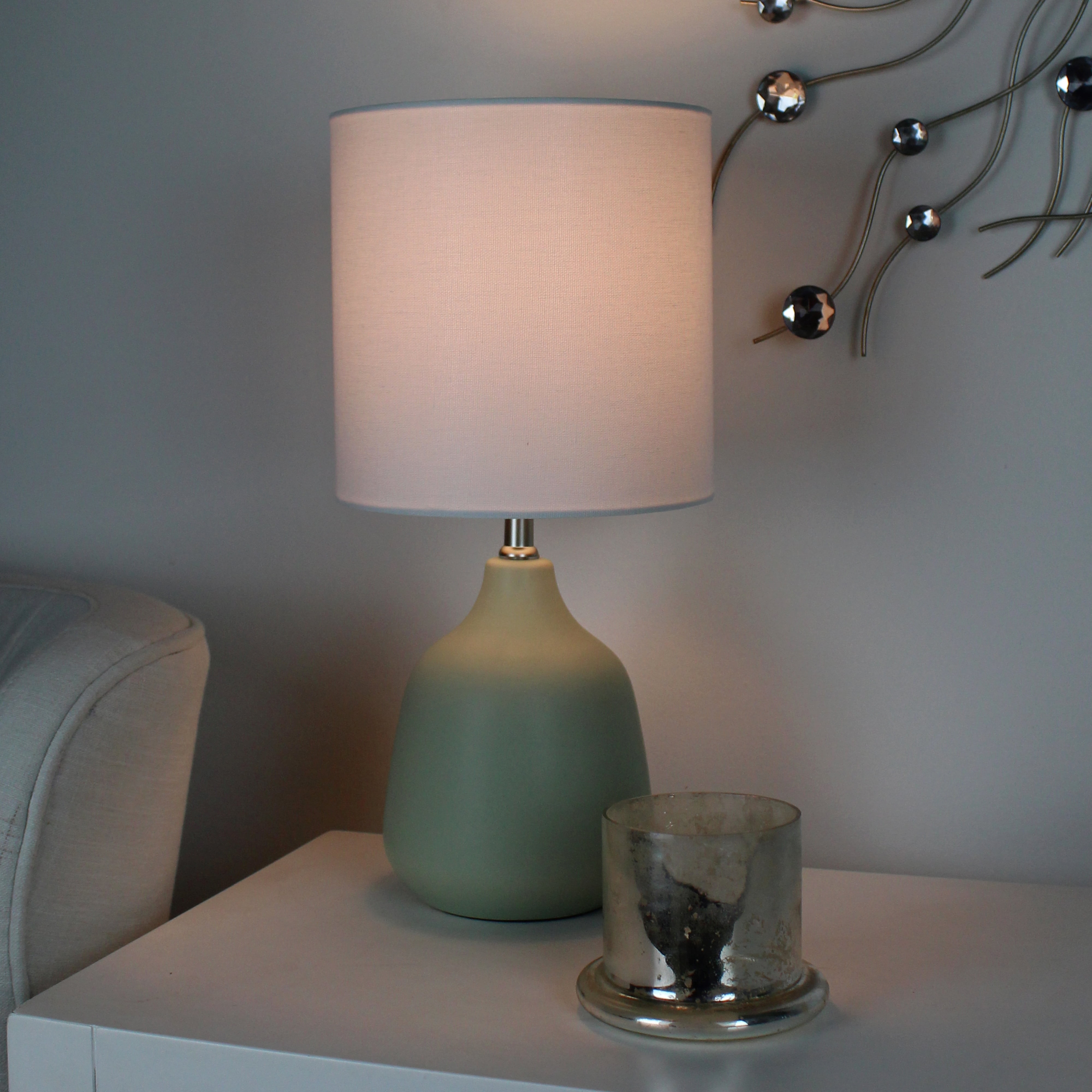 16"H Mainstays Sage Ceramic Table Lamp with White Shade