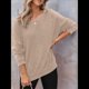 thumbnail image 4 of Sudadera de Cuello Redondo de Punto Gofre de Gran Tamaño para Mujer, Sudadera Informal de Larga con Laterales Caqui S, 4 of 8