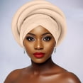 thumbnail image 6 of African Soild Color Pre-Tied Headwrap for Women, Braid Design Headscarf Turban Cap, Adjustable Stretchy Beanie for Wedding, Church, and Casual Style Khaki, 6 of 6