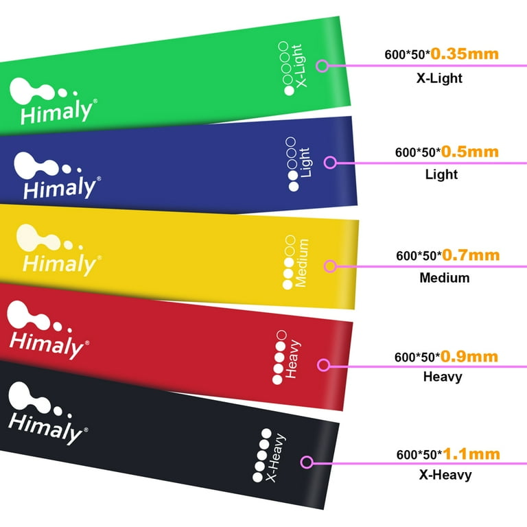 Himaly Resistance Loop Exercise Bands with Instruction Guide and Carry Bag Set of 5