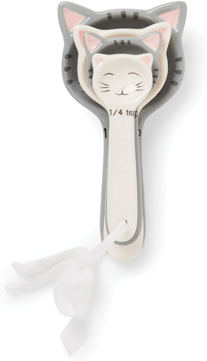 Cute Cat Little Kittens Ceramic Measuring Spoon Set, 6 x 3 x 2.25