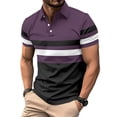 thumbnail image 2 of Men T Shirt Striped Button Tee Streetwear Short Sleeve Tops Summer Lapel Shirt, 2 of 11