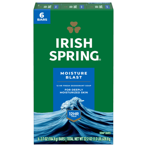 Irish Spring Moisture Blast, Moisturizing Bar Soap, 3.7 Ounce, 6 Bar Pack