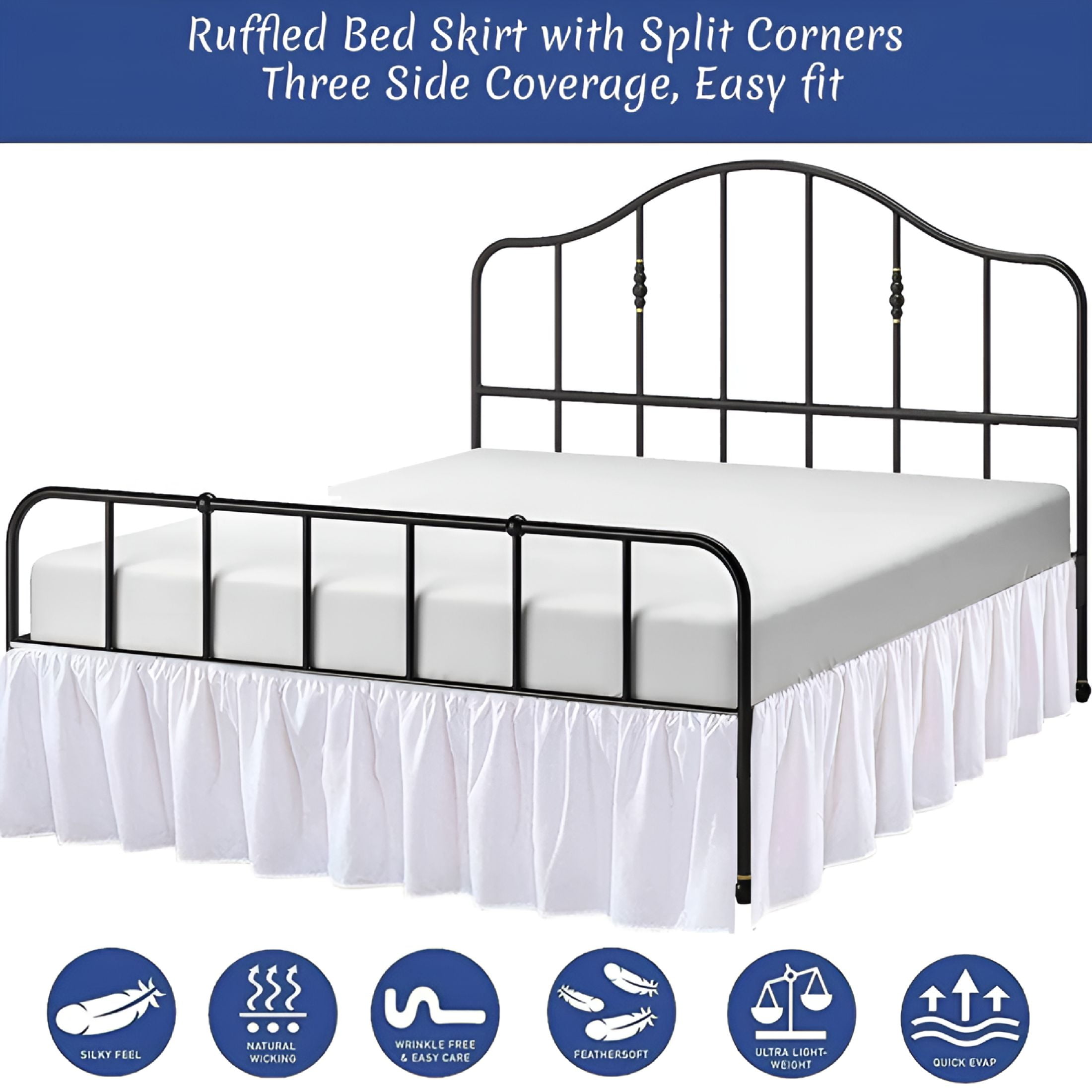 AUQ Ruffled Bed Skirt- Microfiber- White,Queen 16" Drop Split Corner Bed Skirt With Platform