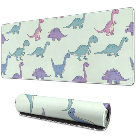 Long Mouse Pads for Desk,Colorful Dinosaur Assortment Pattern Desk Mats on Top Of Desks, Desk Mouse Pad Extra Large with 3mm Non-Slip Base and Stitched Edge for Gaming,Office,Work,Home 31.5"x11.8"