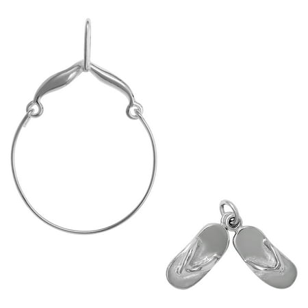 Sterling Silver Flip Flop Charm - Sterling Silver Flip Flops Charm on a Curved Style Charm Holder
