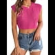 thumbnail image 3 of Suéter de Punto de Verano para Mujer, Chaleco Informal de Corta con Cuello Redondo y Canalé, Camiseta Sin Mangas. Rosa Roja XL, 3 of 10