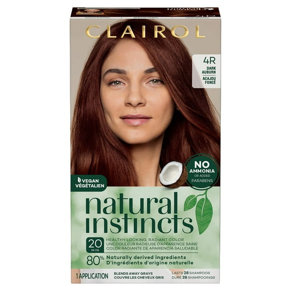 Clairol Natural Instincts Ammonia Free Semi-Permanent Hair Color, Red Shades, Vegan Hair Dye, Made with 80% naturally derived ingredients including coconut oil and aloe vera Dark Auburn -