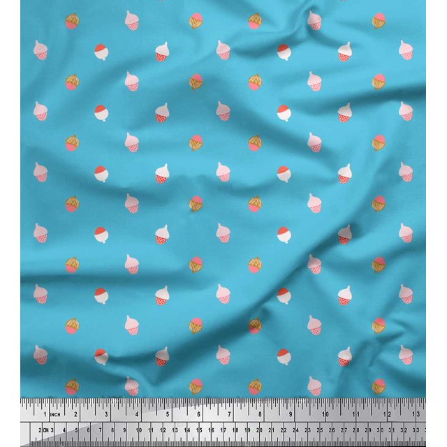Soimoi Tissu Georgette Poly Bleu Imprimés de Fruits Chêne au Mètre 42 Pouces de Large