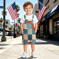 thumbnail image 2 of Little Boys 4th of July Patriotic Outfit Star Striped American Flag Denim Bib Shorts Casual Jean Romper Jumpsuit Daily Holiday Wear, 2 of 6